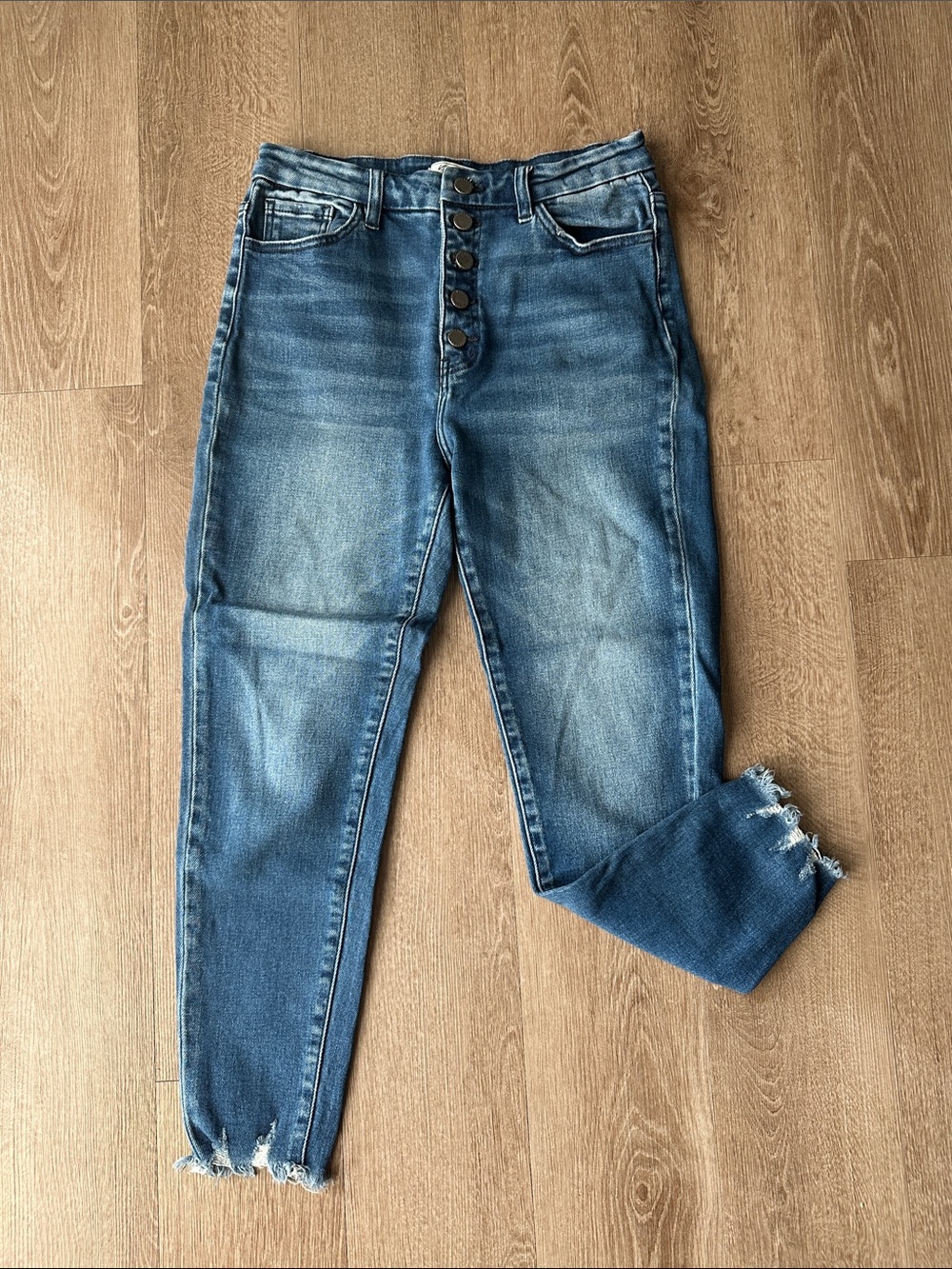 KanCan Medium Blue High-Rise Button-Fly Cropped Jeans